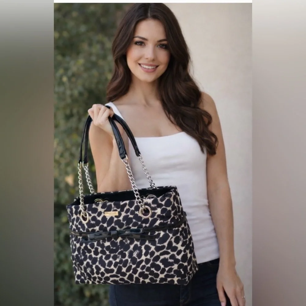 Kate Spade Lindenwood Black and White Leopard (Ocelot) Elena Tote EUC - Picture 4 of 17